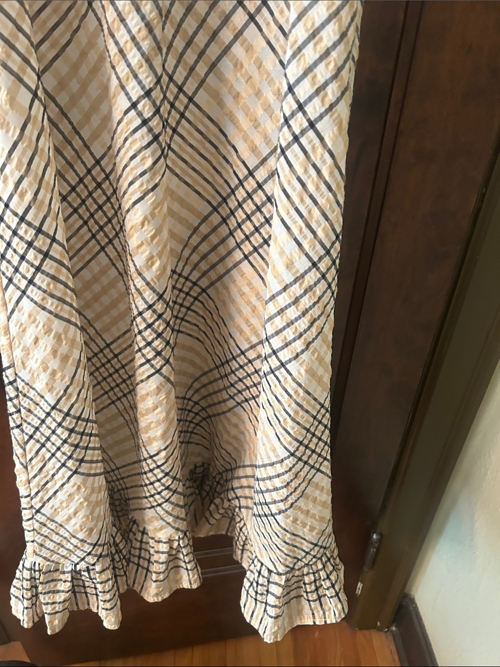 GANNI Smocked Sundress in Beige and Black Plaid - Picture 6 of 14